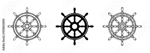 set of ship wheel , nautical helm vector illustrations, navigation and maritime 