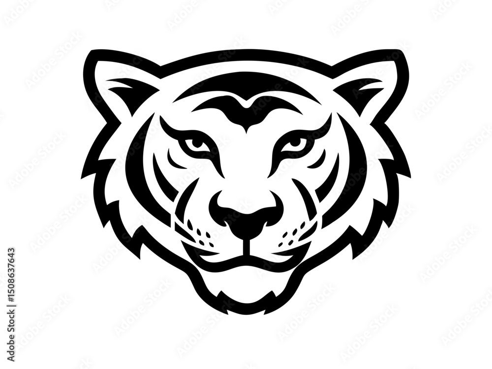 Fototapeta premium Black and others tiger head logo against white background . Simple, bold graphic of a tiger's head in orange outline against a white background.