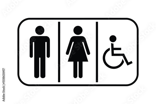 Unisex restroom sign, accessible facilities, ada compliant, white background