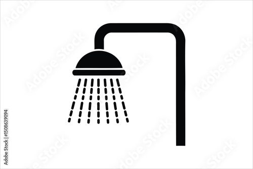 Modern bathroom shower head fixture chrome finish wall mounted, vector icon