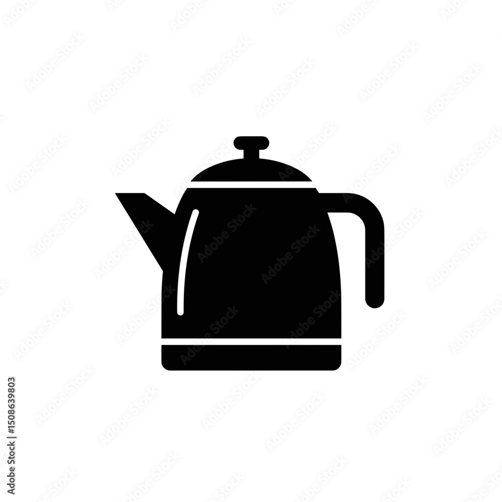 Fototapeta premium Kettle Silhouette Icon, Minimalist Black Graphic, Symbol for In-Room Kettle, Hotel Amenity Feature, Travel Booking Use