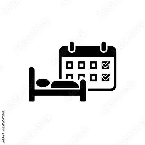Bed and Calendar Icon, Minimalist Monochrome Graphic, Hotel Reservation Symbol, Travel Booking Dates, Website or App Interface