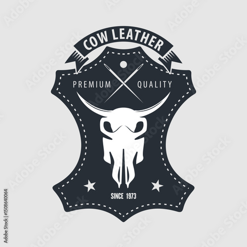 Leather craft, Cow leather logo design. Vector illustration