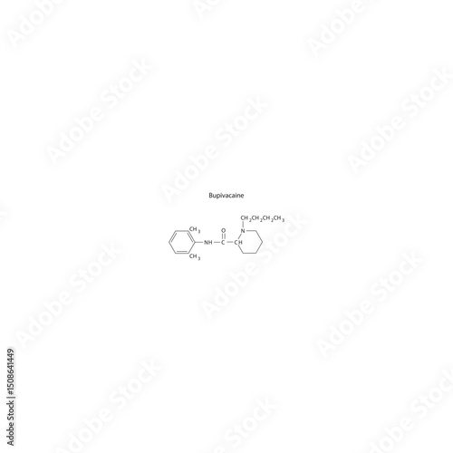 Bupivacaine skeletal formula. Simple schematic illustration of local anesthetic drug molecule.