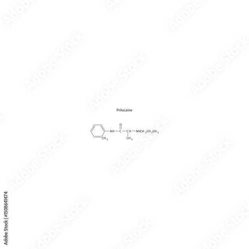 Prilocaine skeletal formula. Simple schematic illustration of local anesthetic drug molecule.