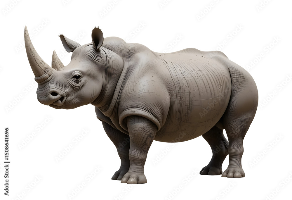 Fototapeta premium White Rhinoceros Standing Isolated on Transparent Background