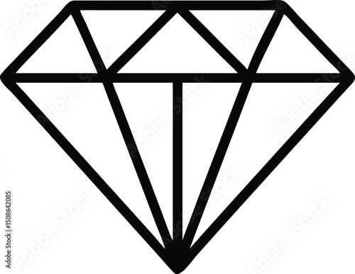 Geometric brilliance emerges as a bold, black outline of a multifaceted diamond on white