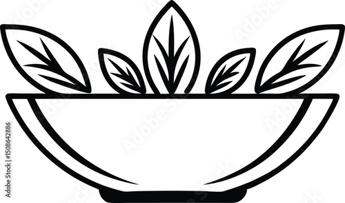 Minimalist leaf bowl outline displays freshness and simplicity on a transparent background