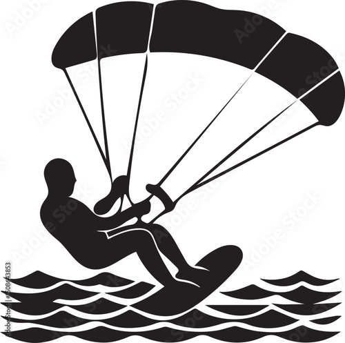 Kitesurfer Silhouette Icon Riding Ocean Waves Minimal Design