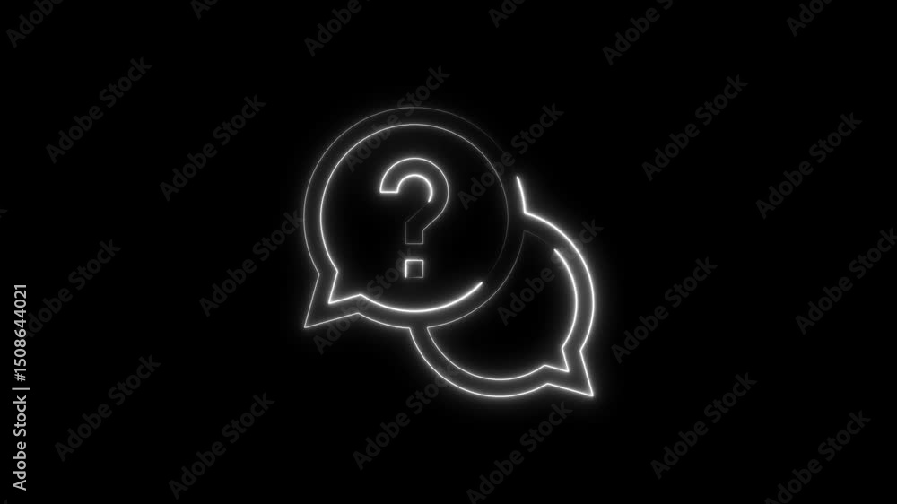 Animated neon question mark icon inside chat bubble on black background Animated neon question mark icon inside chat bubble on black background