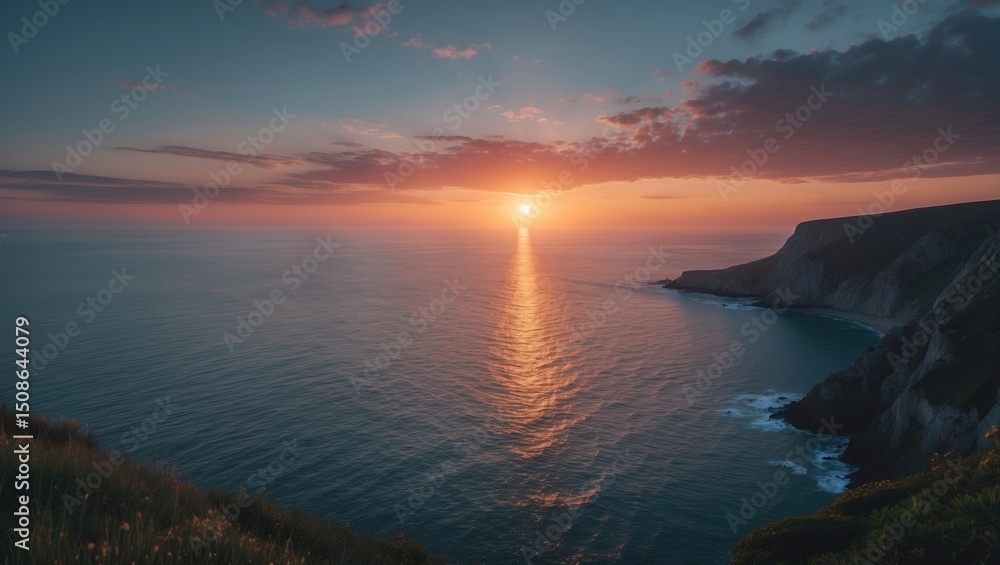 Fototapeta premium Shot Of Cape During Sunset. Summer Sea At Sunset.. With Empty Copy Space For Text