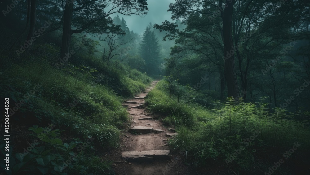 Obraz premium Forest and Greenery Hiking Trails with Empty Copy Space for Text