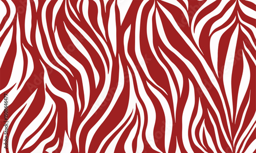 White and red zebra pattern background texture. A red and white striped background with red and white stripes. Zebra seamless pattern. Zebra stripes in doodle style. Flat design. Vector illustration.