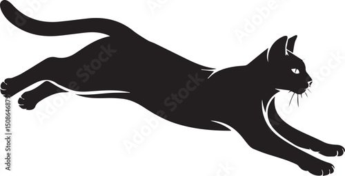 Leaping Black Cat Silhouette Vector Isolated on White Background

