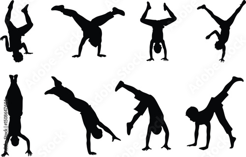 Breakdancer Silhouette, Dynamic Handstand Pose for Dance Enthusiasts.