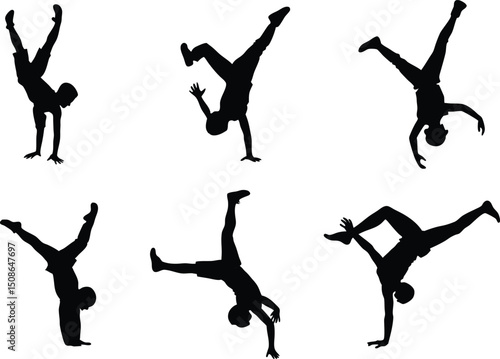 Breakdancer Silhouette, Dynamic Handstand Pose for Dance Enthusiasts.