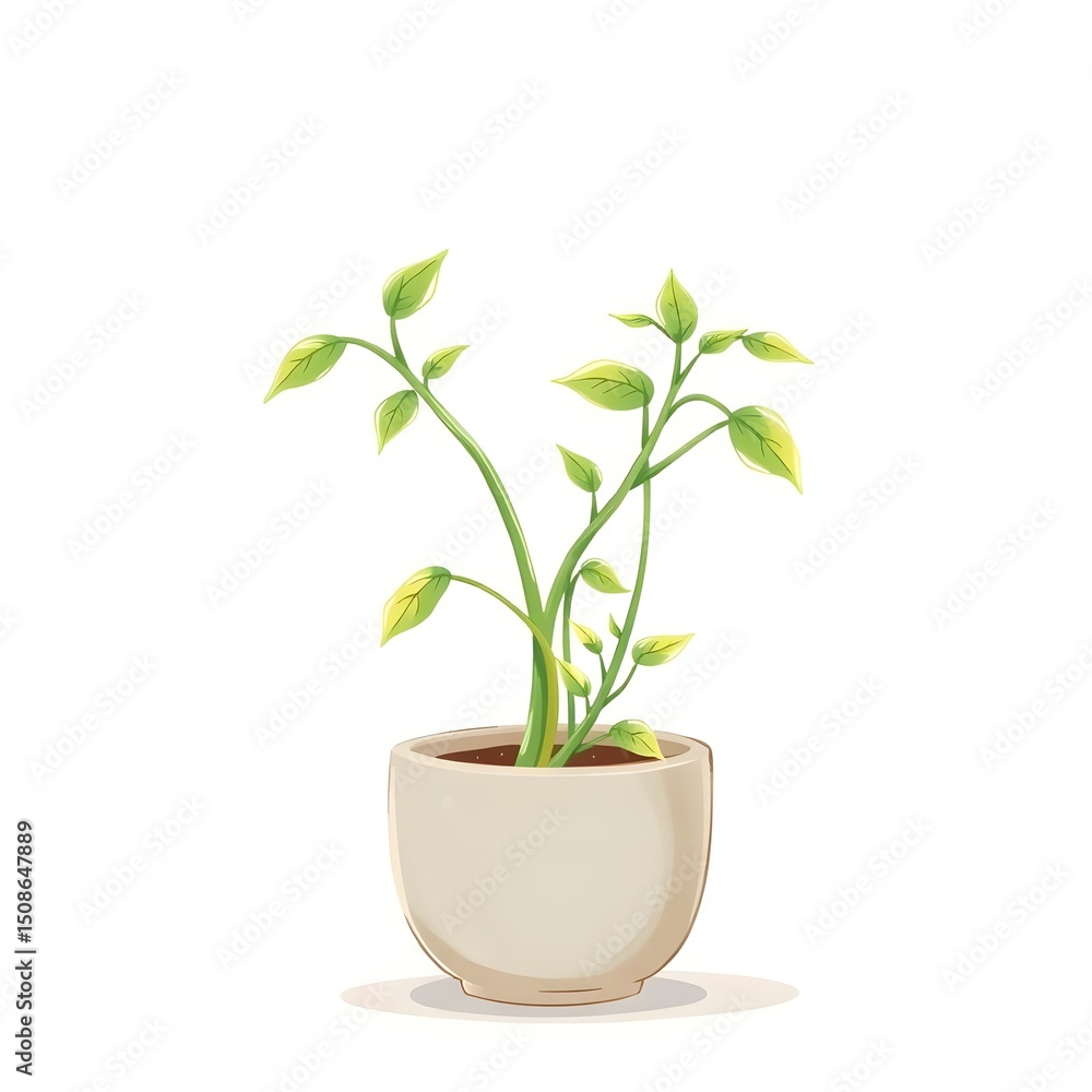 Fototapeta premium A plant leaning toward another in the same pot, drawn with uneven growth.