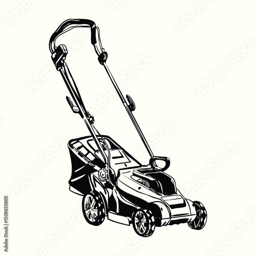 Black and White Lawn Mower Illustration