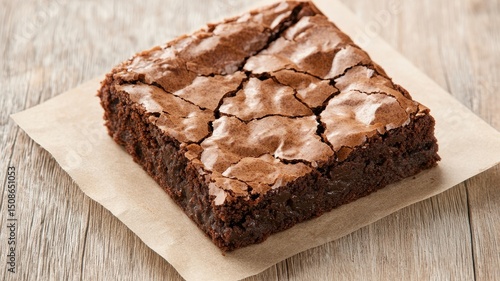 National brownie day with homemade chocolate idea. Delicious chocolate brownie on a wooden surface.