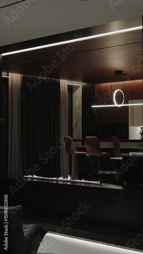 Explore the elegance of Modern Interior Design characterized by sleek lines and warm tones. Vertical video