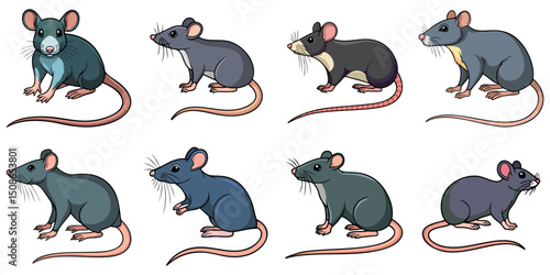 Vector illustration of multiple rats, outline