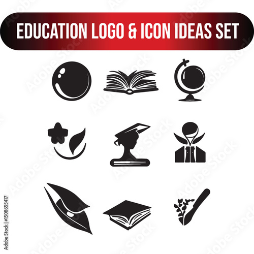  logo ideas for education black and white, vector icons or logo , on white background