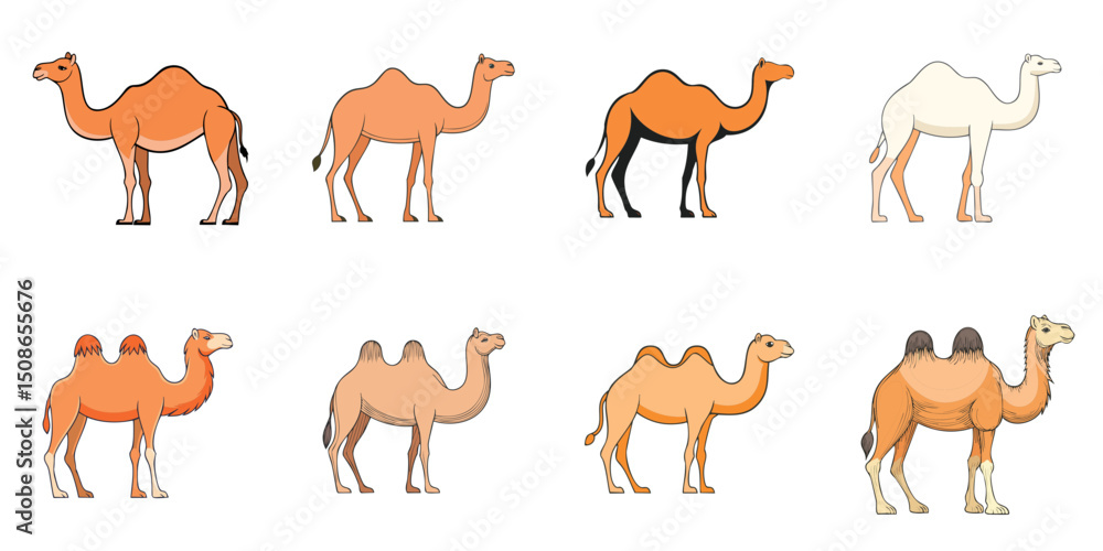 Obraz premium Vector illustration of multiple camels, outline