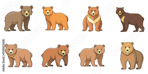 Vector illustration of multiple bears, outline