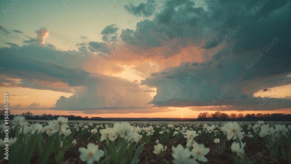 Obraz premium Spring Stormy Clouds On Sunset with Empty Copy Space For Text