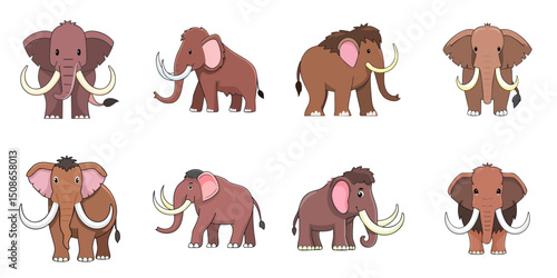 Vector illustration of multiple mammoths, outline