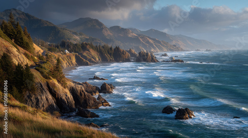 Rocky Pacific Coastline with Forested Cliffs