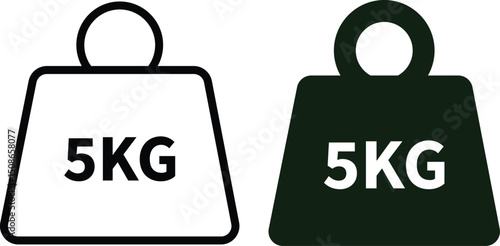 Weight with kilogram label icon set. Iron dumbbell symbol isolated on transparent background. Metal weight of heavy mass sign symbol. Simple 5KG measurement vector signs.