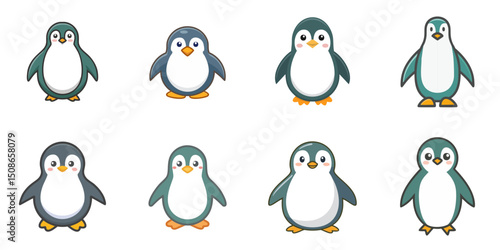 Vector illustration of multiple penguins, outline