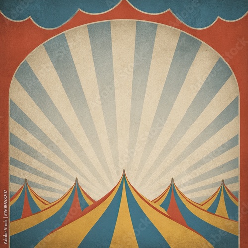 Vintage Circus Poster Design With Tents And Sunburst
