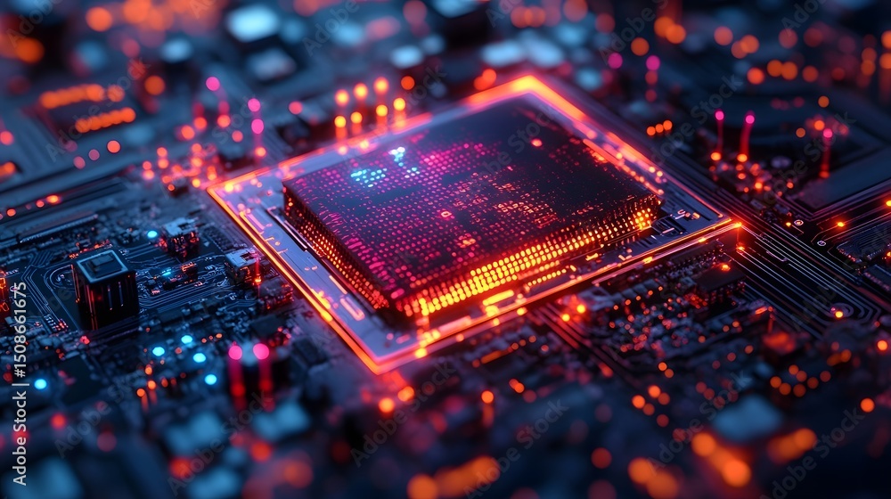 Intricate Glow of Electronic Circuits and Microchips in Futuristic Technology Backdrop Intricate Glow of Electronic Circuits and Microchips in Futuristic Technology Backdrop