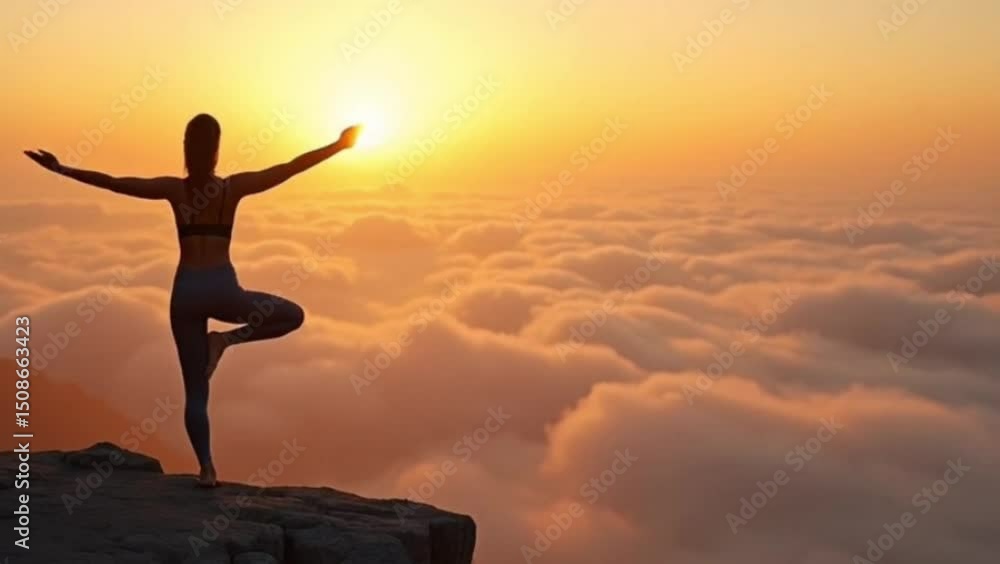 custom made wallpaper toronto digitalGolden sunset above clouds with serene tree silhouette, seamless looping 4k time-lapse animation video background