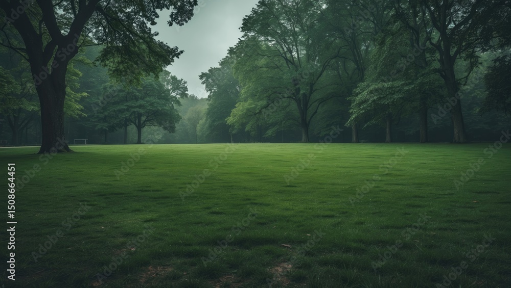 Obraz premium Green lawn in park with empty space for text.