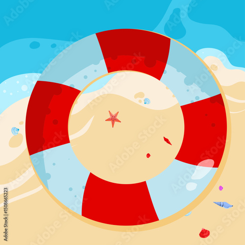 summer beach background with sea and lifebuoy – vector illustration