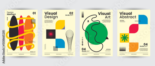 Modern Abstract Geometric Poster Design Set – Modern Memphis Style with Colorful Bauhaus-Inspired Vector Layouts