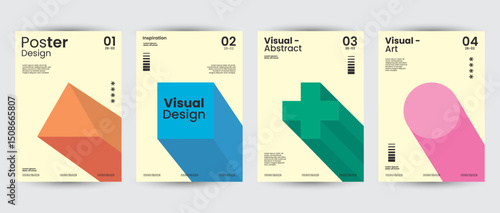 Modern Abstract Geometric Poster Design Set – Modern Memphis Style with Colorful Bauhaus-Inspired Vector Layouts