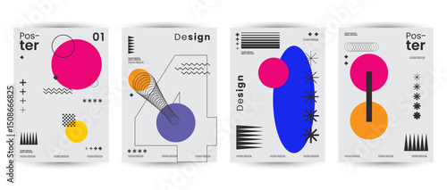 Modern Abstract Geometric Poster Design Set – Modern Memphis Style with Colorful Bauhaus-Inspired Vector Layouts