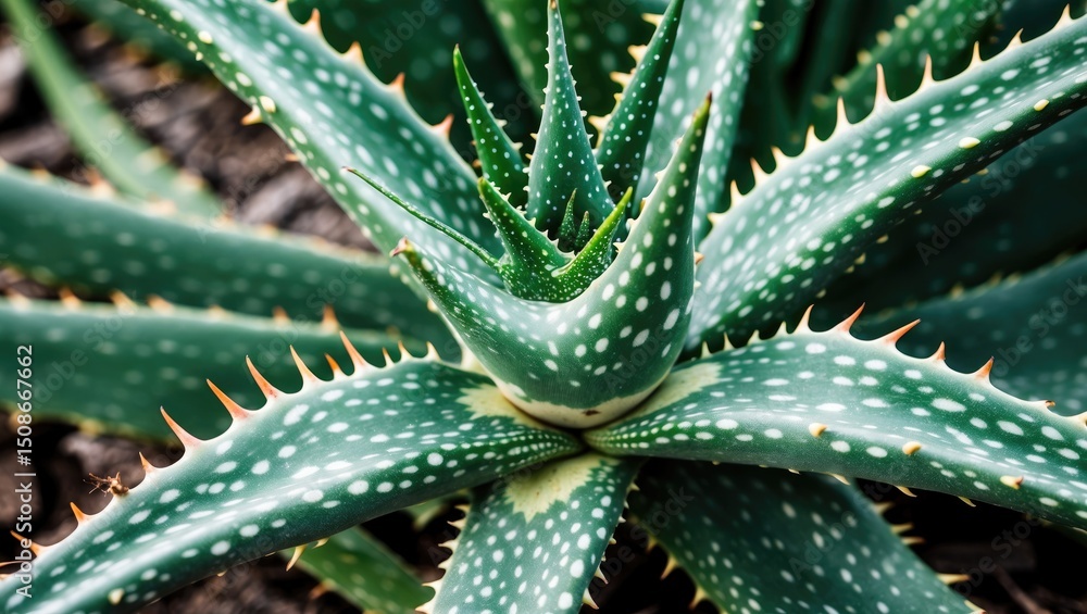 Aloe vera closeup texture background with health and beauty conceptual backdrop focusing on a leaf with thorns. Aloe vera closeup texture background with health and beauty conceptual backdrop focusing on a leaf with thorns.