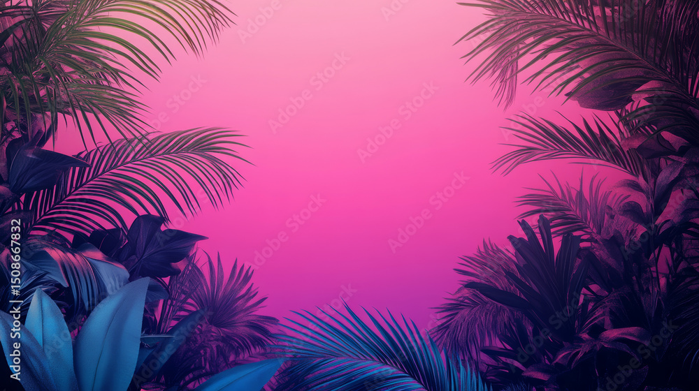 Obraz premium Colorful Neon Palm Trees with Tropical Vibes and Futuristic Retro Lighting Against Vibrant Skies
