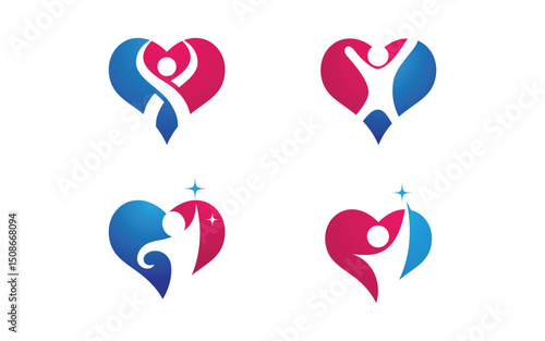 Human care adoption group network and social logo design vv.65