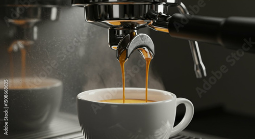 pouring fresh espresso into a white cup