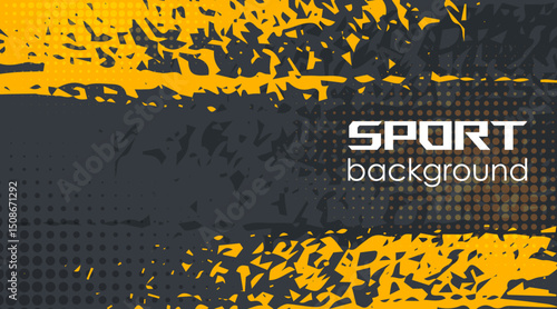 Sports grunge background. Abstract black and yellow. Colorful background with halftone effect and grunge brush. Dirty background with halftone effect. Vector illustration for flyer, banner, poster