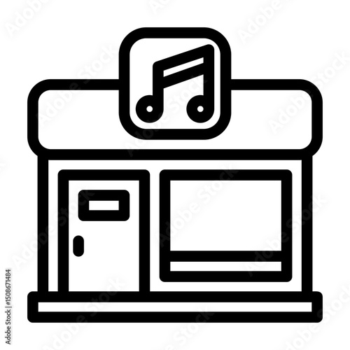 a collection of icons containing musical equipment, music stores, and musical activities