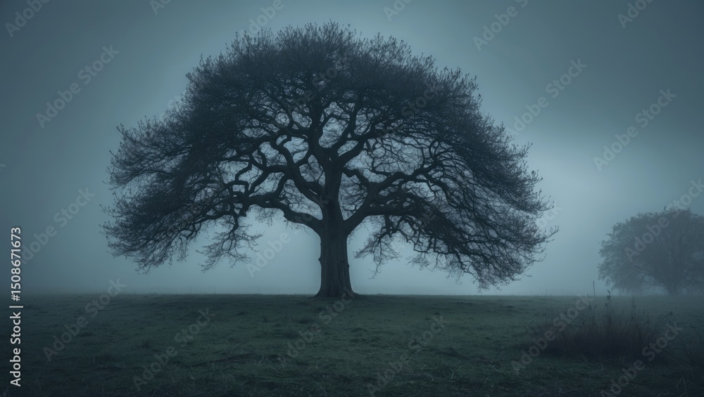 A solitary tree in a misty landscape A solitary tree in a misty landscape