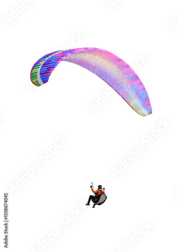 Paraglider flies in sky isolated without background. High resolution photo.