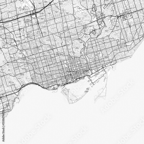 Photography Toronto Area Map with Labels and Neighborhoods - One color, minimalistic design